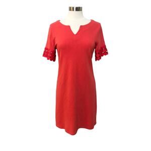 Talbots Ladies Medium Red Cotton T-Shirt Dress Circle Cut Out Sleeves Women’s